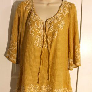 Monoreno Mustard Color Embroidered Peasant Tunic size S